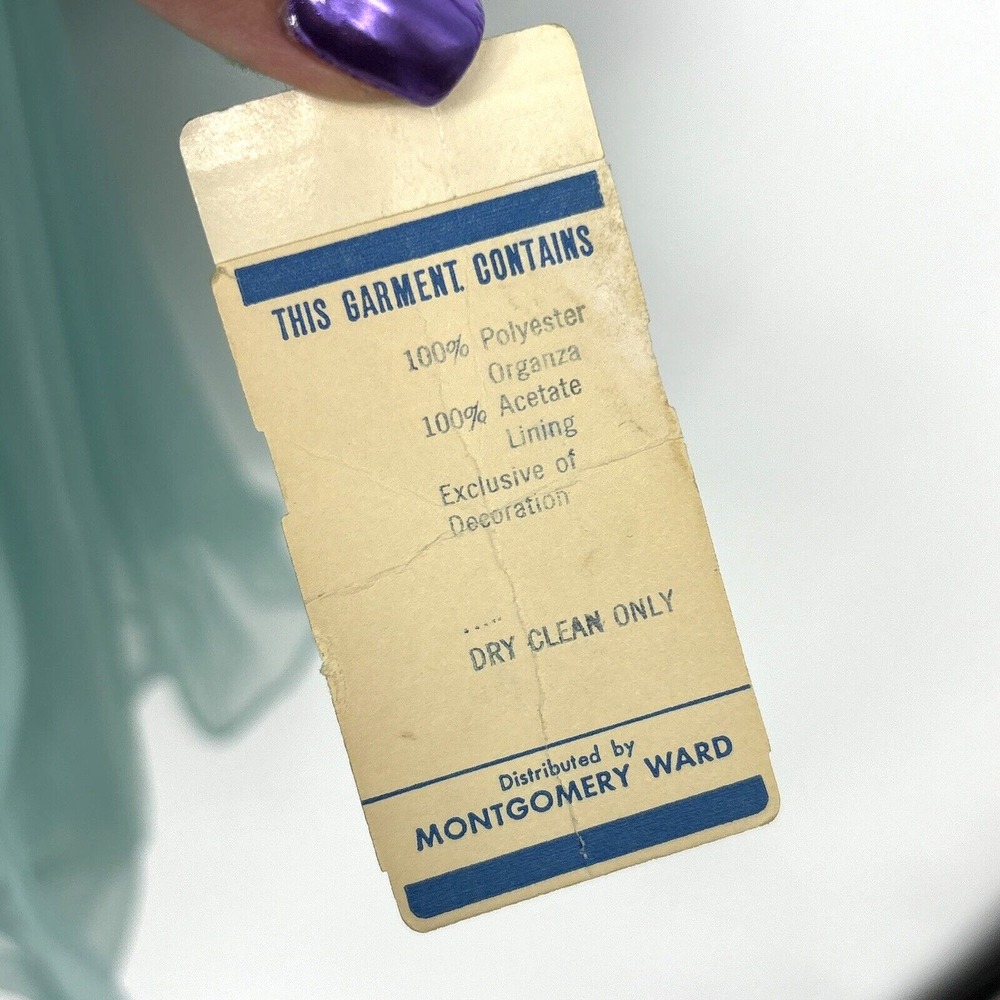 Vintage 1950's Montgomery Ward Aqua Chiffon Dress Gown 26" Waist Tags *READ* - Picture 11 of 16